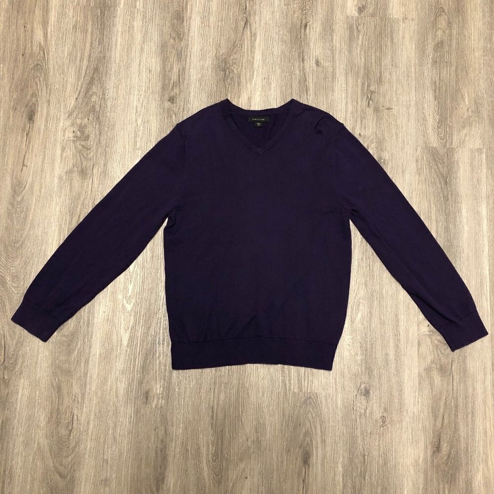 Structure Knit V-Neck Sweater Men’s Size Large 100% Cotton Purple Long Sleeve